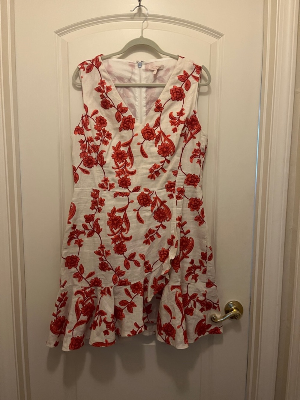 Rebecca Taylor White Mini Dress with Red Floral Embroidery